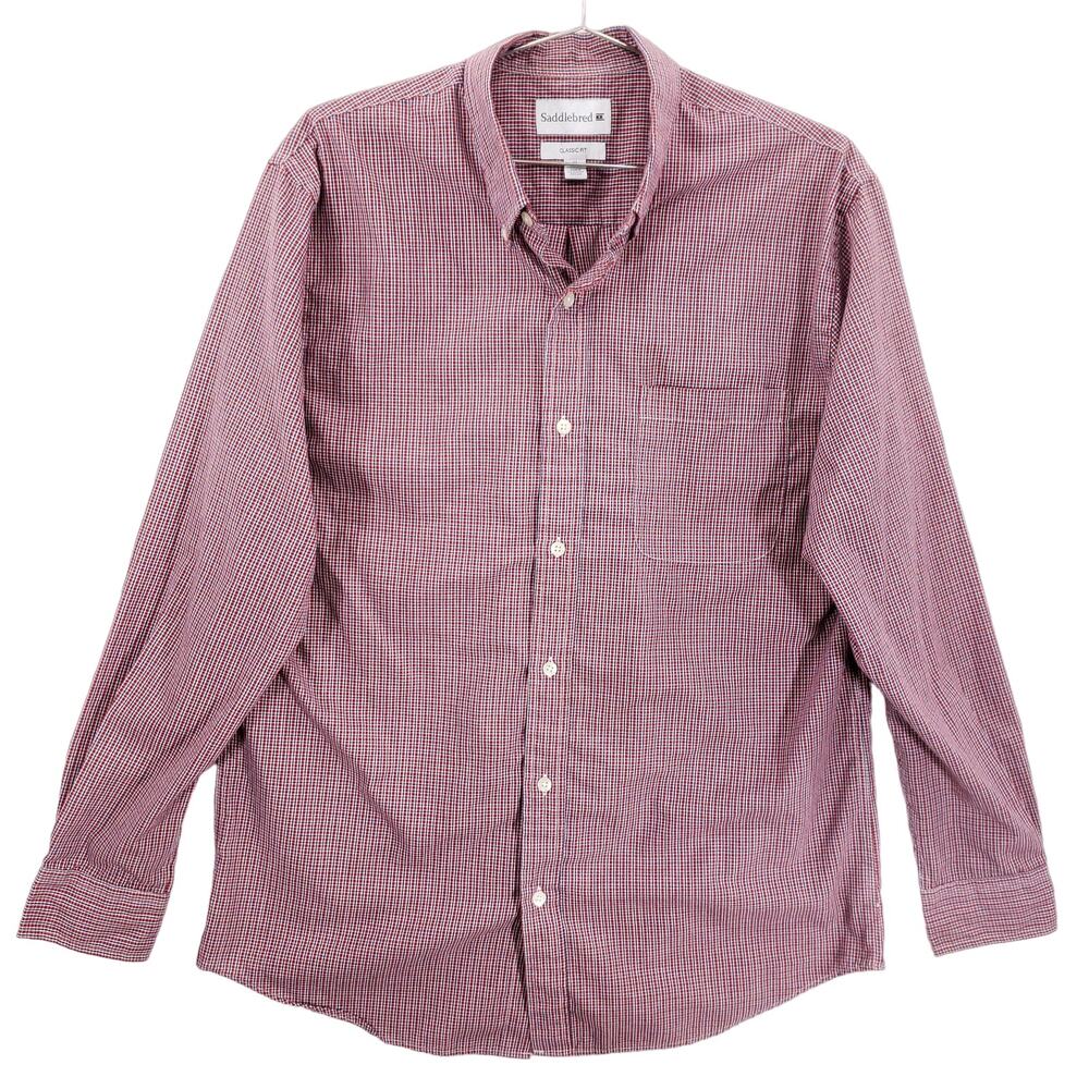 Saddlebred Classic Fit Shirt Mens Medium Red White Blue Check Casual Button Down